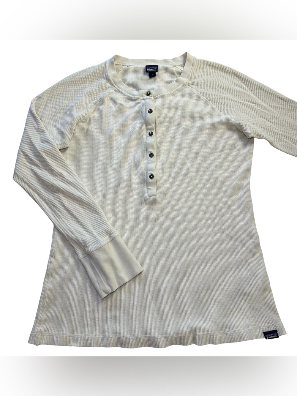 Patagonia Women's Waffle Knit Henley Long Sleeve Shirt Cream Organic Cotton sz M